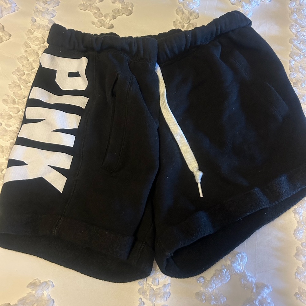PINK Victoria's Secret Black Shorts with White Logo
